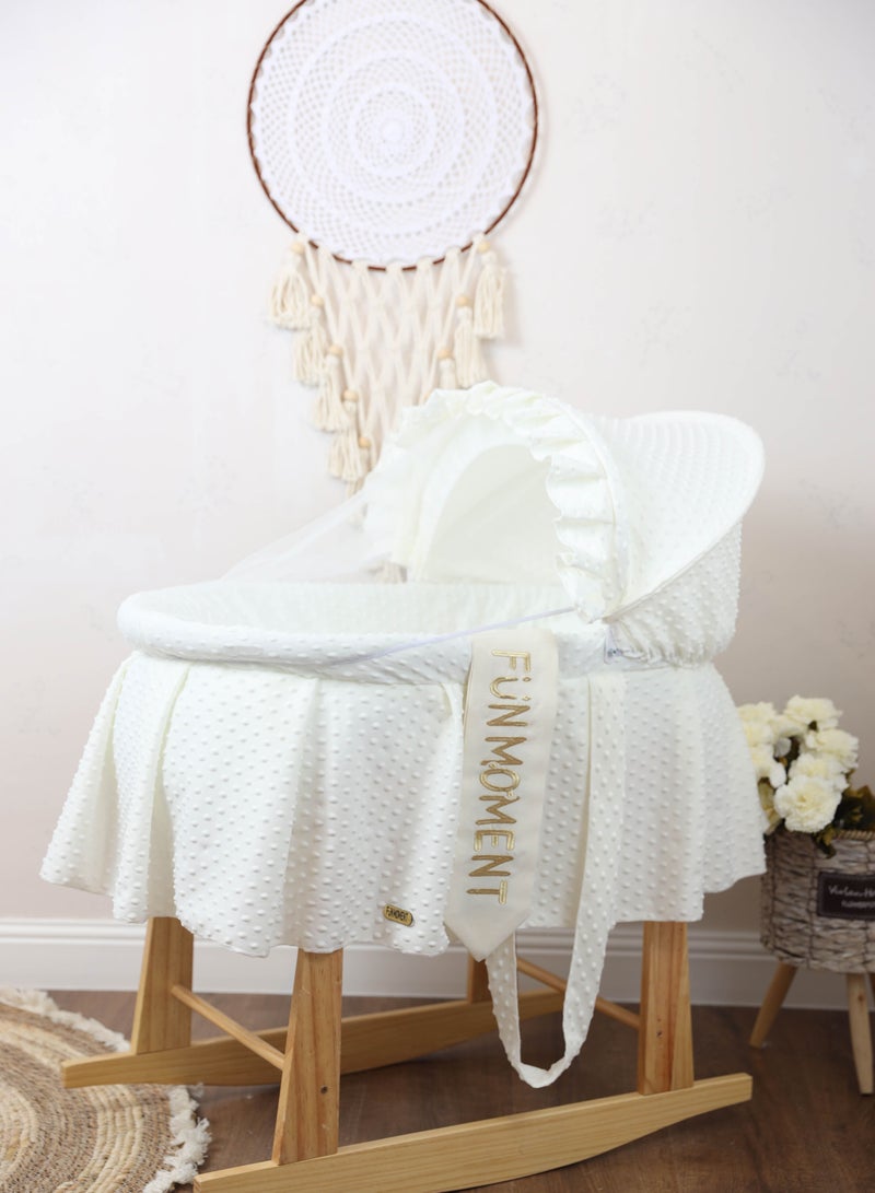 Baby Moses Basket Off-White Basket with Rocking Wooden Stand