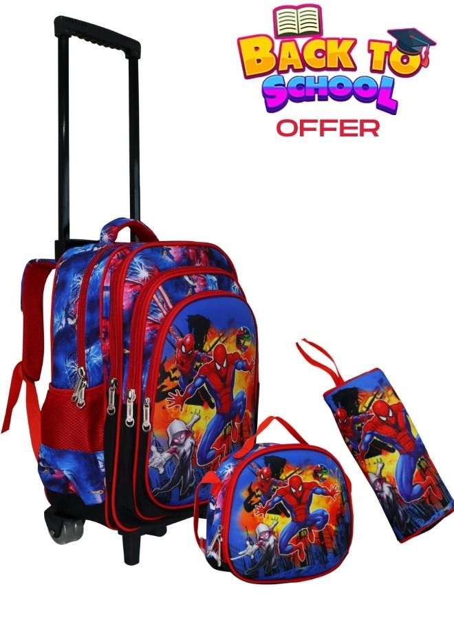 Kids School Trolley Backpack 3 Pcs set with Pencil Case and lunch bag for boys and girls