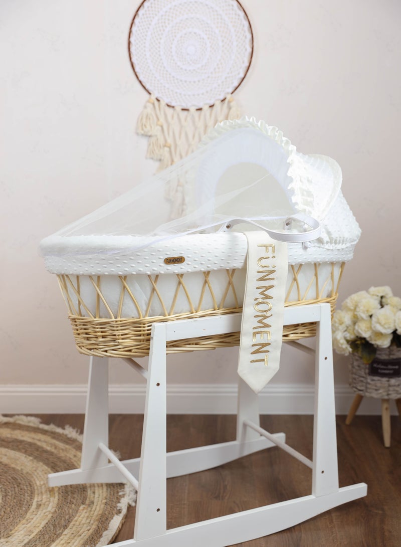 Portable Baby Moses Basket Cot With Durable Rocking Stand (white)