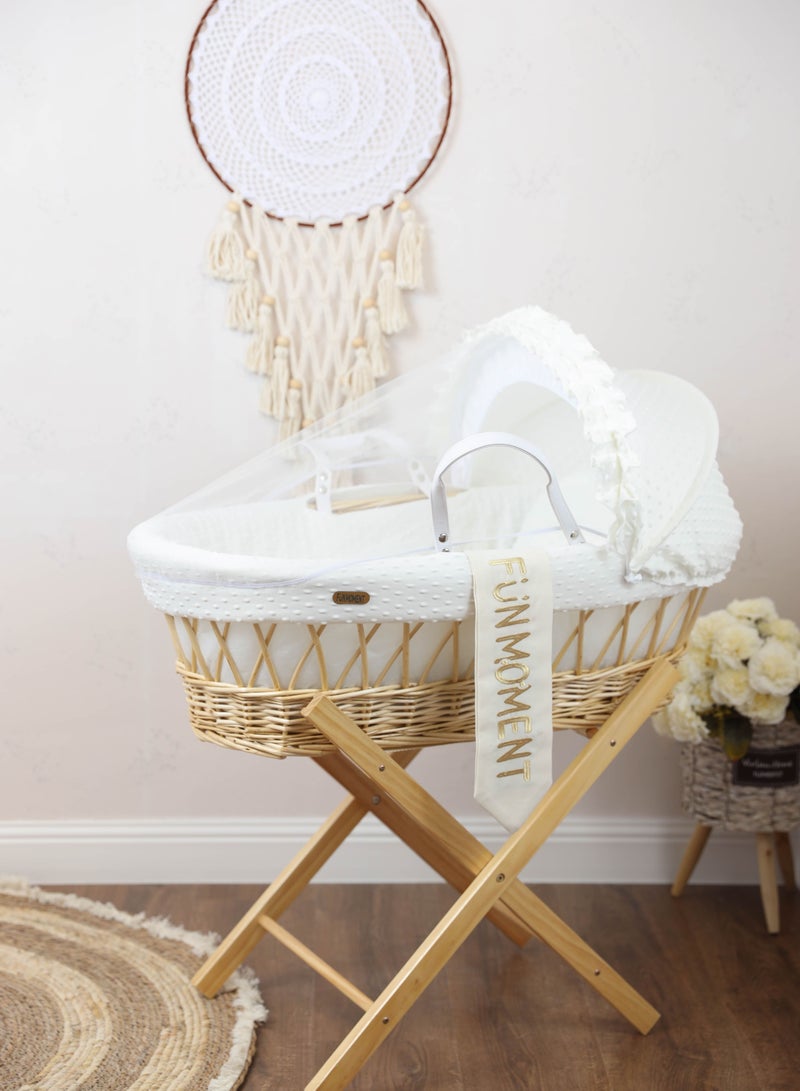 Moses Basket Cot With Stand - Off White
