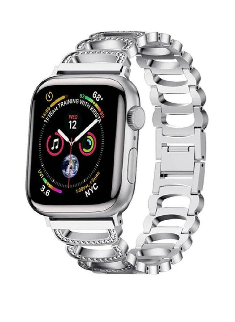 Women Diamond Stainless Steel Chain link Band For Apple Watch Series 7/6/5/4/3/2/1 SE 41mm 40mm 38mm Silver