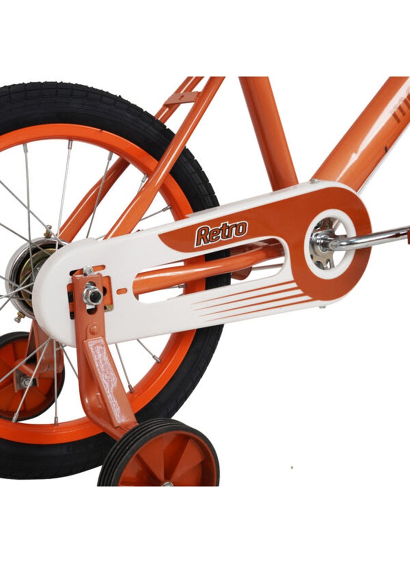 Kids Retro Classic Style Vintage Basket Road Bike With Training Wheels For 5-8 Years 16 Inch Orange