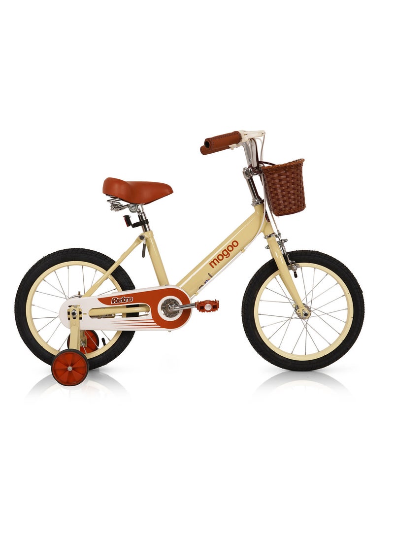 Mogoo Kids Retro Classic Style Vintage Basket Road Bike with Training Wheels for 5-8 Years 16 Inch Beige