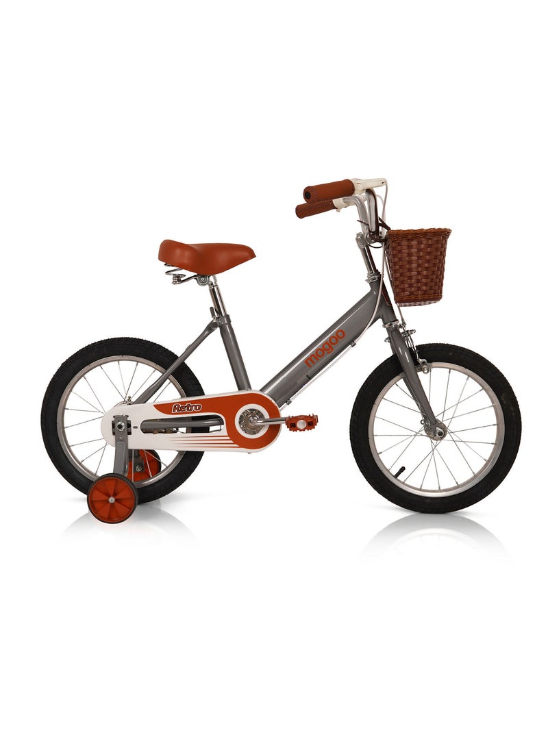 Mogoo Kids Retro Classic Style Vintage Basket Road Bike with Training Wheels for 5-8 Years Grey
