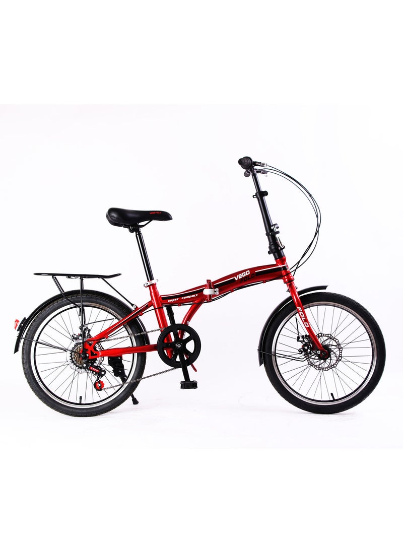 Vego Fold Folding Bike 6 Speed 20 Inch - Red