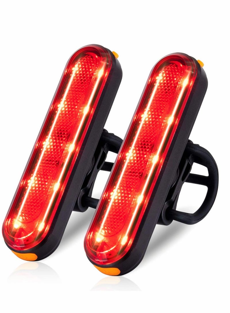 Bike Tail Light 2 Pack, Rear Back Lights for Night Riding, Bicycle Taillights with Great Battery Life, Easy to Install On Any or Helmet, 7 Mode Options, USB Rechargeable(Red)