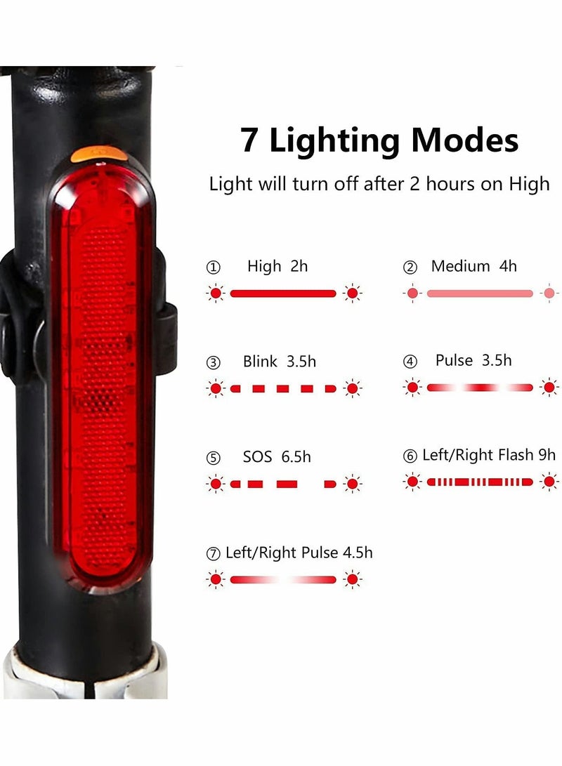 Bike Tail Light 2 Pack, Rear Back Lights for Night Riding, Bicycle Taillights with Great Battery Life, Easy to Install On Any or Helmet, 7 Mode Options, USB Rechargeable(Red)