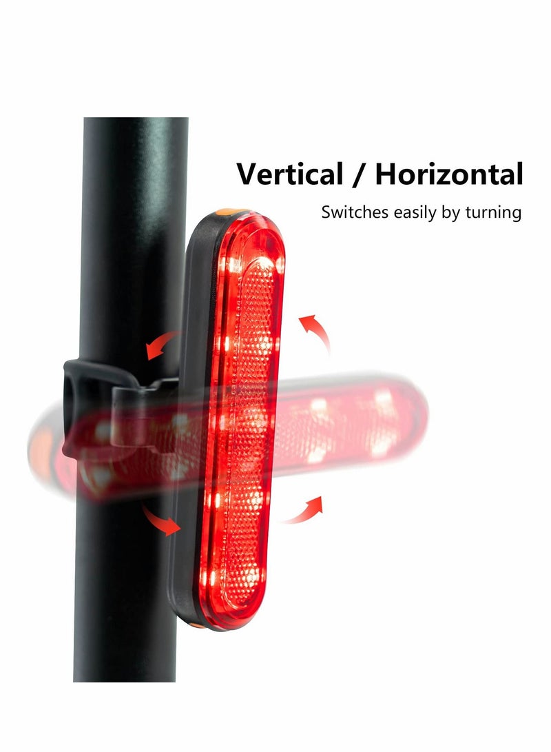 Bike Tail Light 2 Pack, Rear Back Lights for Night Riding, Bicycle Taillights with Great Battery Life, Easy to Install On Any or Helmet, 7 Mode Options, USB Rechargeable(Red)