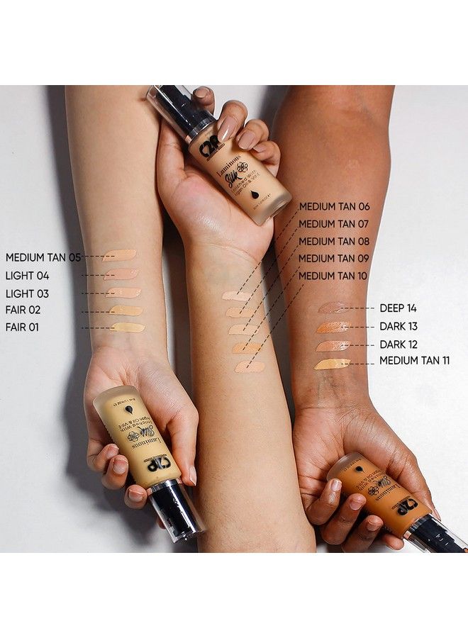 C2P Pro Luminous Silk Liquid Foundation For All Skin Types Enriched With Argan Oil & Vitamin E Full Coverage & Waterproof Covers Marks & Pigmentation (Fair 02 30 Ml)