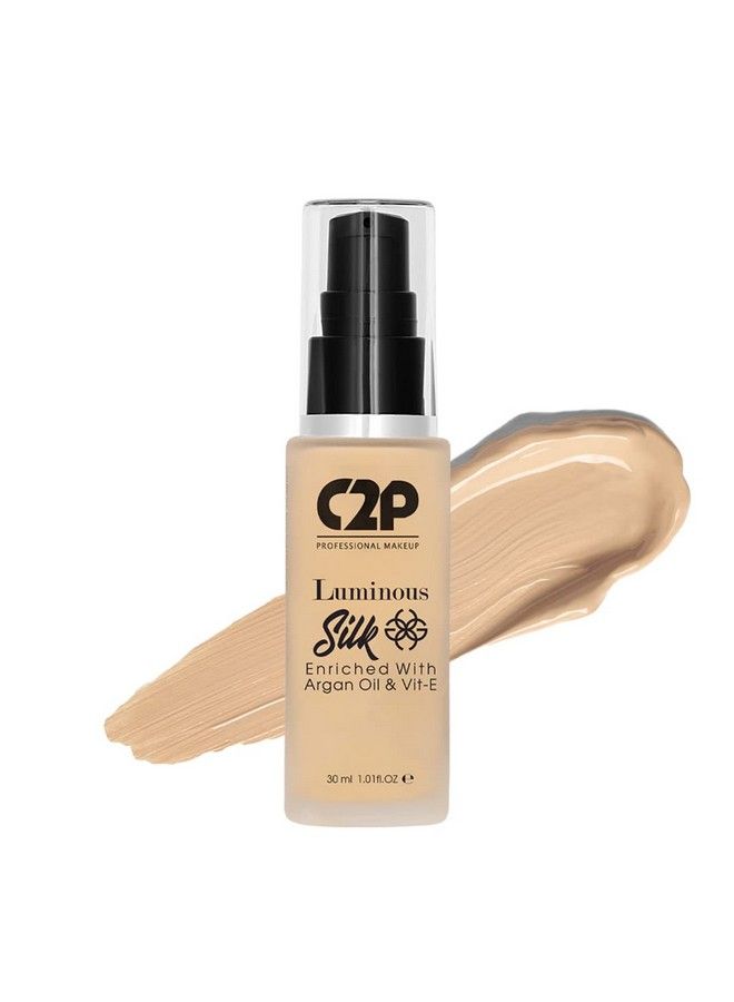 C2P Pro Luminous Silk Liquid Foundation For All Skin Types Enriched With Argan Oil & Vitamin E Full Coverage & Waterproof Covers Marks & Pigmentation (Fair 02 30 Ml)
