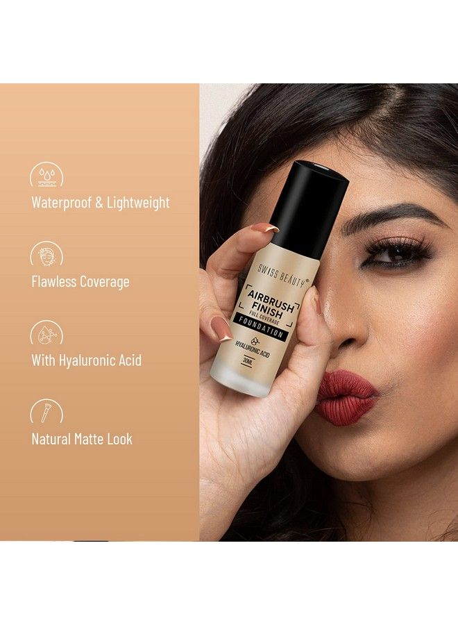 Airbrush Finish Lightweight Foundation ; Full Coverage Blendable Foundation For Face Makeup ;With Benefits Of Hyaluronic Acid Aloevera And Vitamin E ; 30Ml ; Shade Caramel Beige