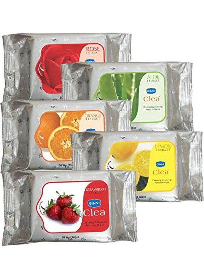 Clea Cleansing & Makeup Remover Wipes (Roselemonaloeveraorangestrawberry) (Pack Of 5) (30 Wipes Per Pack)