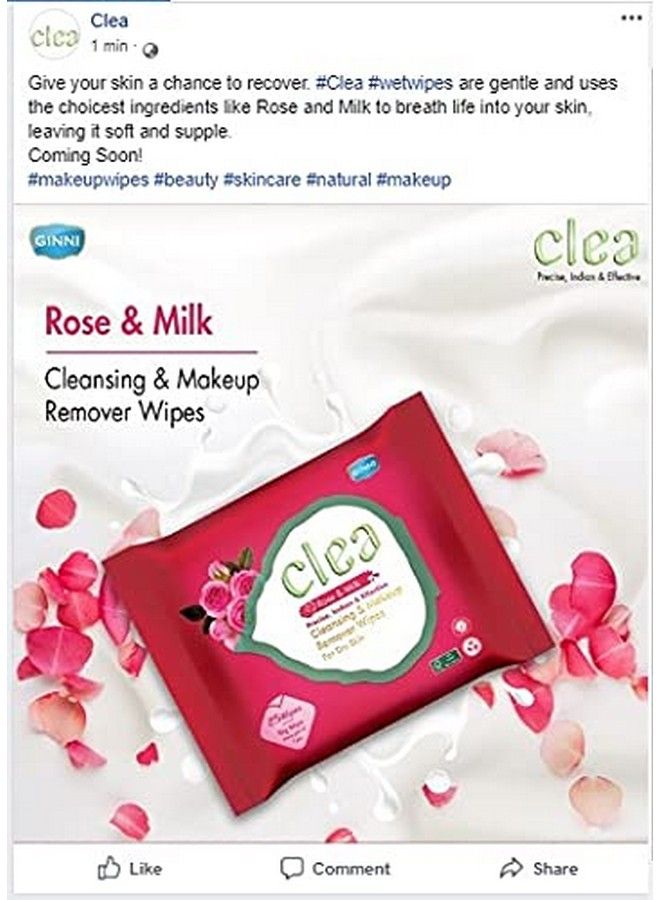 Clea Cleansing & Makeup Remover Wipes Wet Wipes For Face Moisturizing For Dry Skin (Rosemilk 100 Wipes)