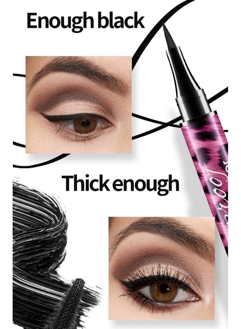 4D Silk Fiber Lash Mascara Long Lasting Waterproof Mascara Curly and Warped Mascara and Eyeliner 3D Set Black Durable Waterproof Eyeliner 2 in 1 set.