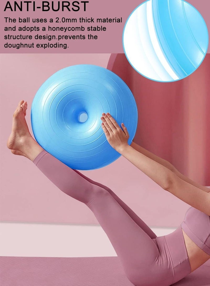 Donut Fitness Ball, Yoga & Pilates Thickening Anti-Blast, Swiss Stability Ball for Yoga, Core and Balance Training, Home Classroom Gymnastics Gym Workout (with Hand Pump Strap)