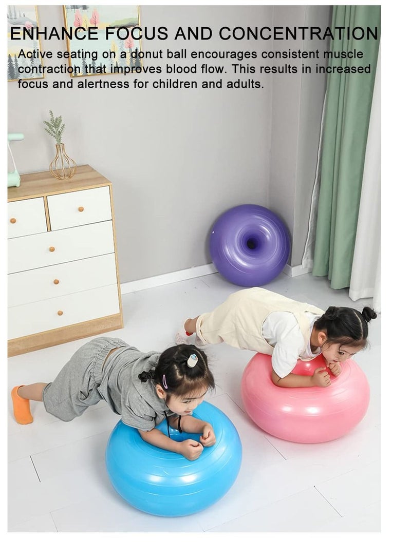 Donut Fitness Ball, Yoga & Pilates Thickening Anti-Blast, Swiss Stability Ball for Yoga, Core and Balance Training, Home Classroom Gymnastics Gym Workout (with Hand Pump Strap)