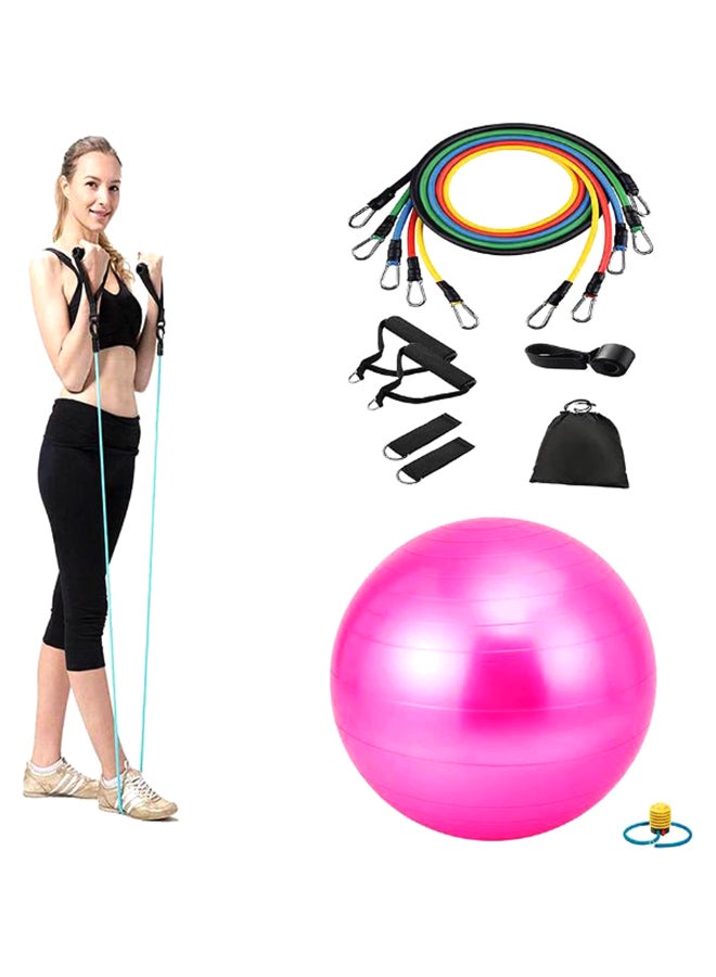 Yoga Gym Swiss Ball with 11-Piece Fitness Resistance Bands Set 65cm