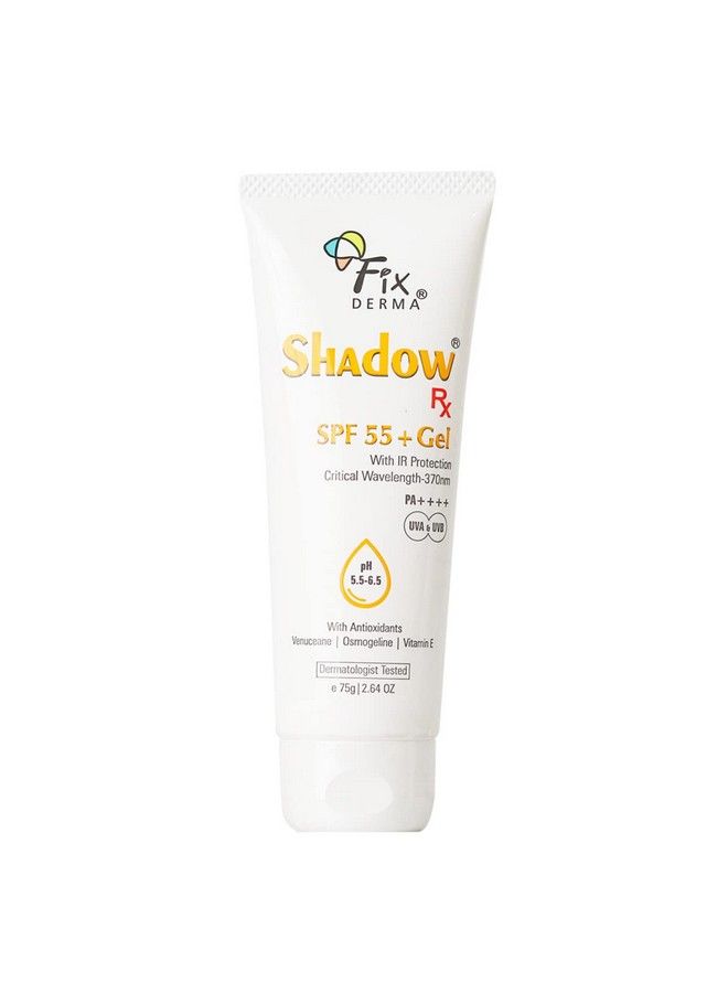 Shadow Rx Sunscreen Spf 55+ Gel ; Sunscreen For Oily Skin ; Minimum Sunscreen Spf 50 Pa+++ ; Sunscreen For Body & Face ; Hybrid Sunscreen With Uva Uvb Ir Protection And Vitamin E 75Gm