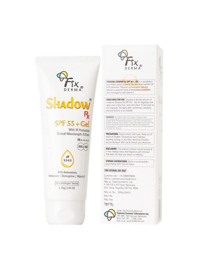 Shadow Rx Sunscreen Spf 55+ Gel ; Sunscreen For Oily Skin ; Minimum Sunscreen Spf 50 Pa+++ ; Sunscreen For Body & Face ; Hybrid Sunscreen With Uva Uvb Ir Protection And Vitamin E 75Gm