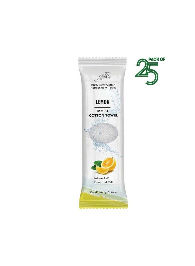 Oshibori Moist Terry Cotton Refreshment Towels (25 Pack 8 X 8 Inches) White Scented Premoistened Essential Oil Infused Towel To Use Hot Or Cold Lemon Scent