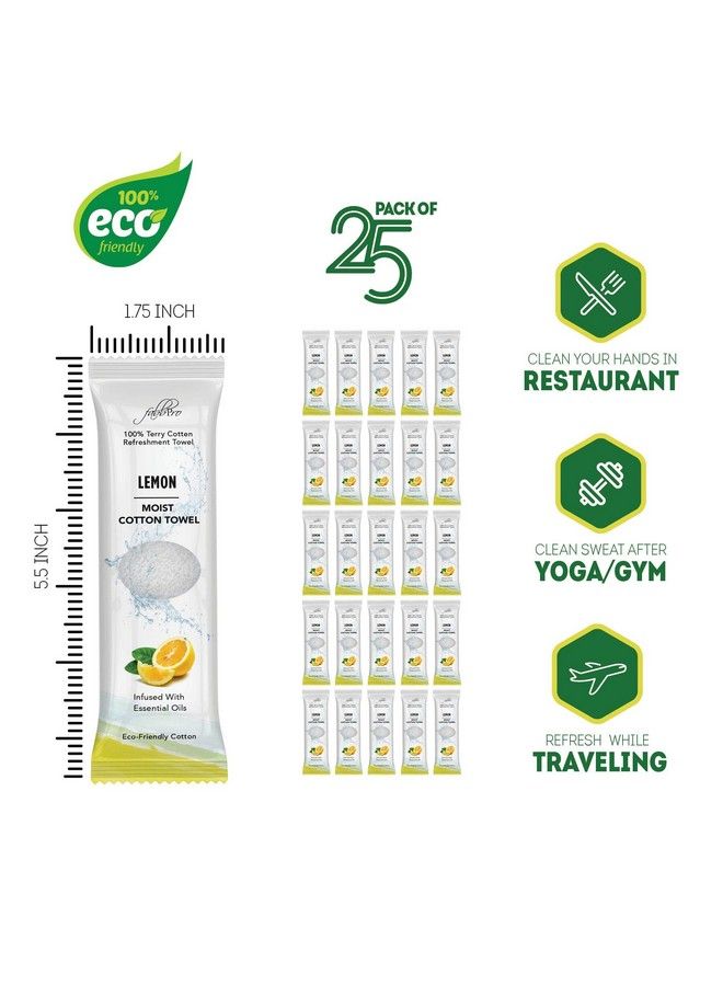 Oshibori Moist Terry Cotton Refreshment Towels (25 Pack 8 X 8 Inches) White Scented Premoistened Essential Oil Infused Towel To Use Hot Or Cold Lemon Scent