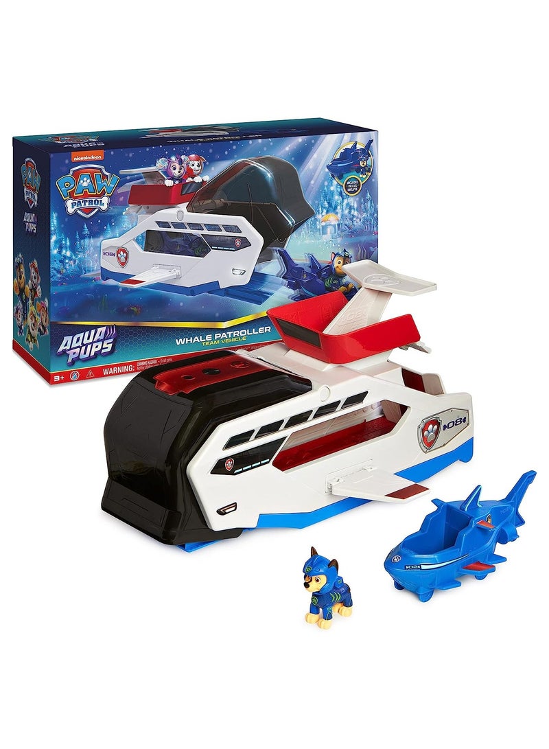 Paw Patrol Aqua Pups Whale Patroller Team Vehicle with Chase Action Figure, Toy Car and Vehicle Launcher, Kids Toys for Ages 3 and up