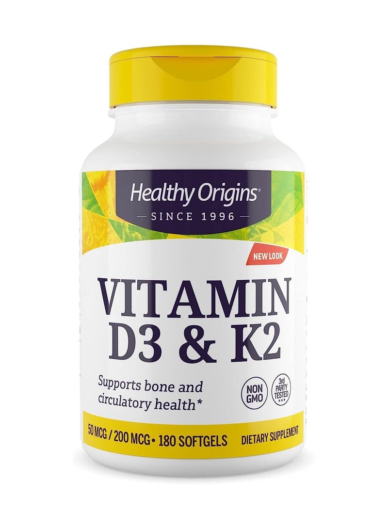 Vitamin D3 & K2 Supports Bone and Circulatory Health Dietary Supplement - 180 Softgels