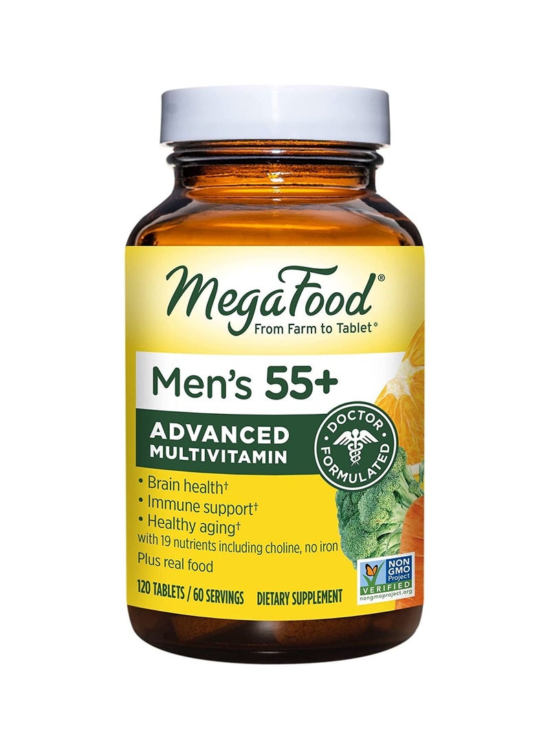 Men's 55+ Advanced Multivitamin for Men - Doctor-Formulated -Choline, Vitamin D, Vitamin B12 – Plus Real Food – Brain Health Supplement for Adults & Immune Support - 120 Tabs (60 Servings)