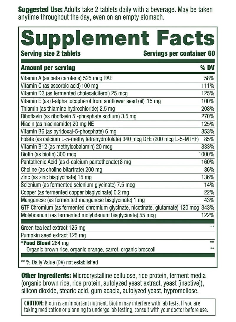 MegaFood Men's 55+ Advanced Multivitamin for Men - Brainhealth Immune Support Health Aging With 19 nutrients including choline,no iron plus real food - 120 Tablets /60 Servings