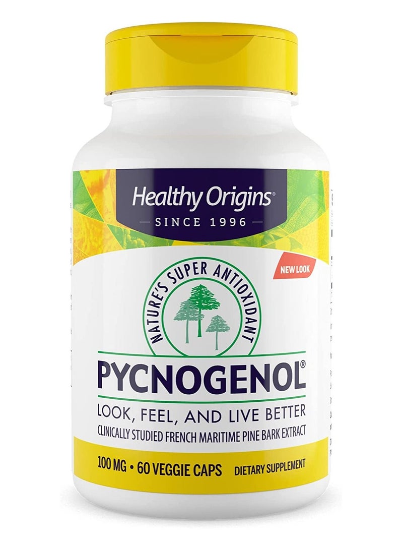 Pycnogenol Look, Feel, and Live Better, Clinically Studied French Maritime Pine Bark Extract 100 mg Dietary Supplement - 60 Veggie Caps