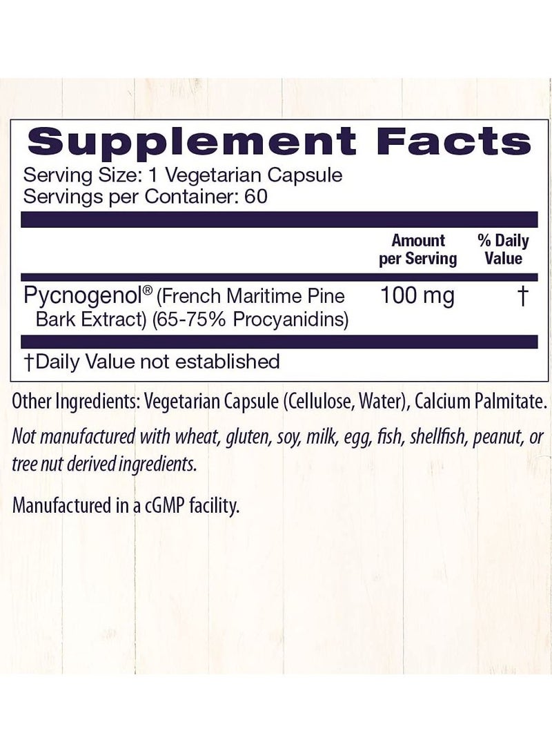 Pycnogenol Look, Feel, and Live Better, Clinically Studied French Maritime Pine Bark Extract 100 mg Dietary Supplement - 60 Veggie Caps