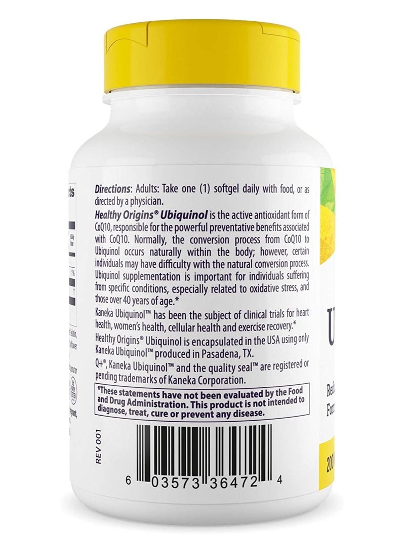 Ubiquinol Reduced, Active Antioxidant form of CoQ10 Dietary Supplement - 30 Softgels