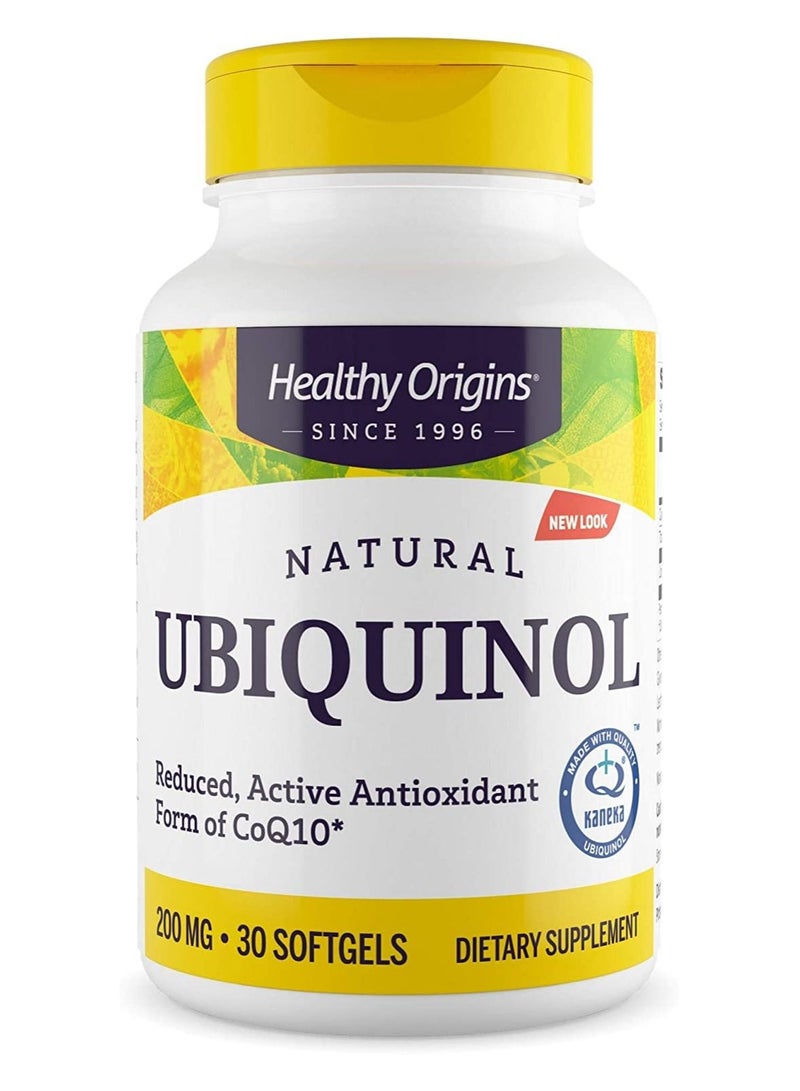 Ubiquinol Reduced, Active Antioxidant form of CoQ10 Dietary Supplement - 30 Softgels