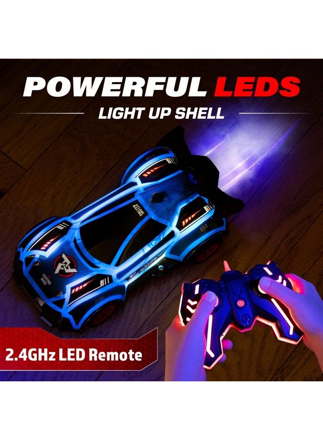 Fog Racer Remote Control Car For Kids Fast Rc Car High Speed Led Light Race Car Toy With Fog Mist 2 Car Shells 5 Led Modes 2.4 Ghz Remote Rechargeable Toy Car For Boys And Girls (Red/Blue)