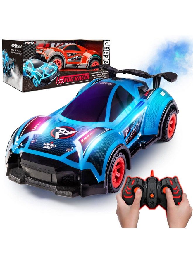 Fog Racer Remote Control Car For Kids Fast Rc Car High Speed Led Light Race Car Toy With Fog Mist 2 Car Shells 5 Led Modes 2.4 Ghz Remote Rechargeable Toy Car For Boys And Girls (Red/Blue)