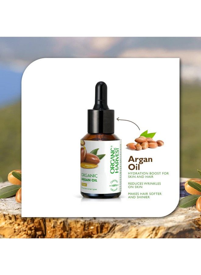 Cold Pressed Organic Argan Oil For Face And Hair ; Ideal For All Skin Types ; Unbleached & Unrefined ;100% American Certified Organic Sulphate & Paraben Free30Ml