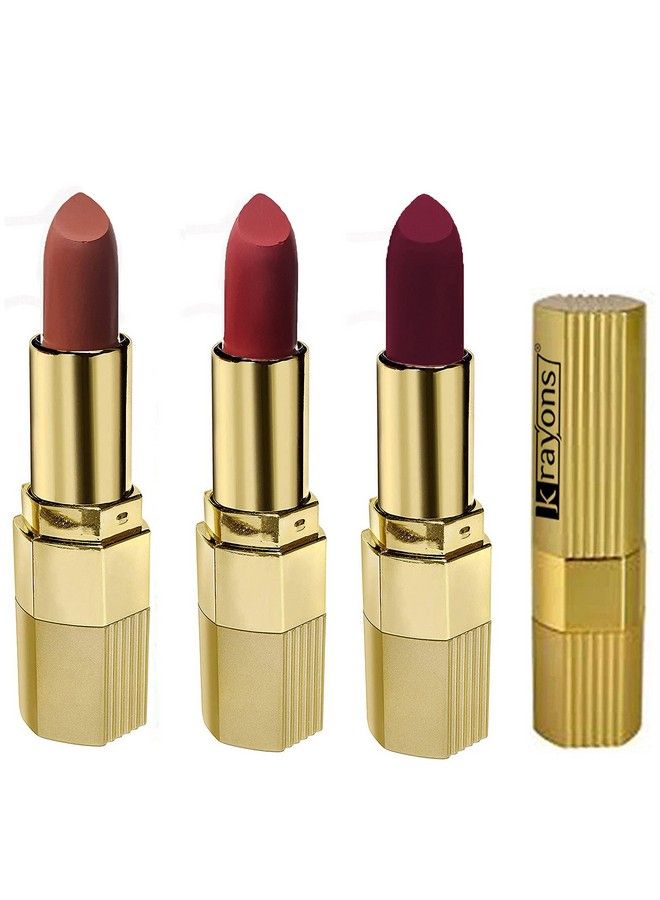 Desire Matte Lipstick Highly Pigmented Longlasting 3.5G Each Combo Pack Of 3 (Caramel Brown Scarlet Red Cherry Love)