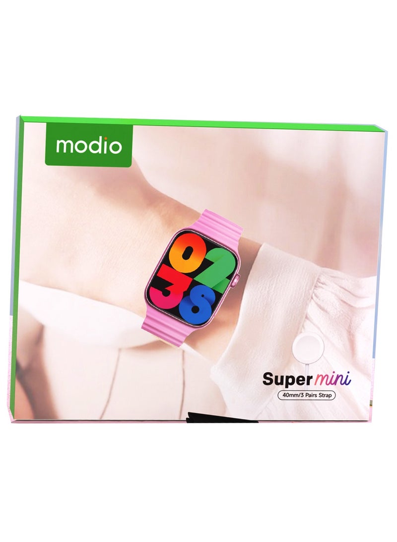 Modio Super Mini Ladies Special Smart Watch with Three Set Strap and Wireless Charger Black