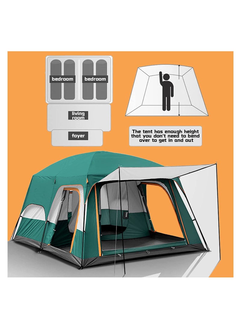 Toby's Camping Tent with 2 Extra Dark Sleeping Cabins for 5-12 Person Outdoor Double Layer Family Tent Waterproof Windproof Beach Tent Sun Shelter Dome Tent for Festivals Garden