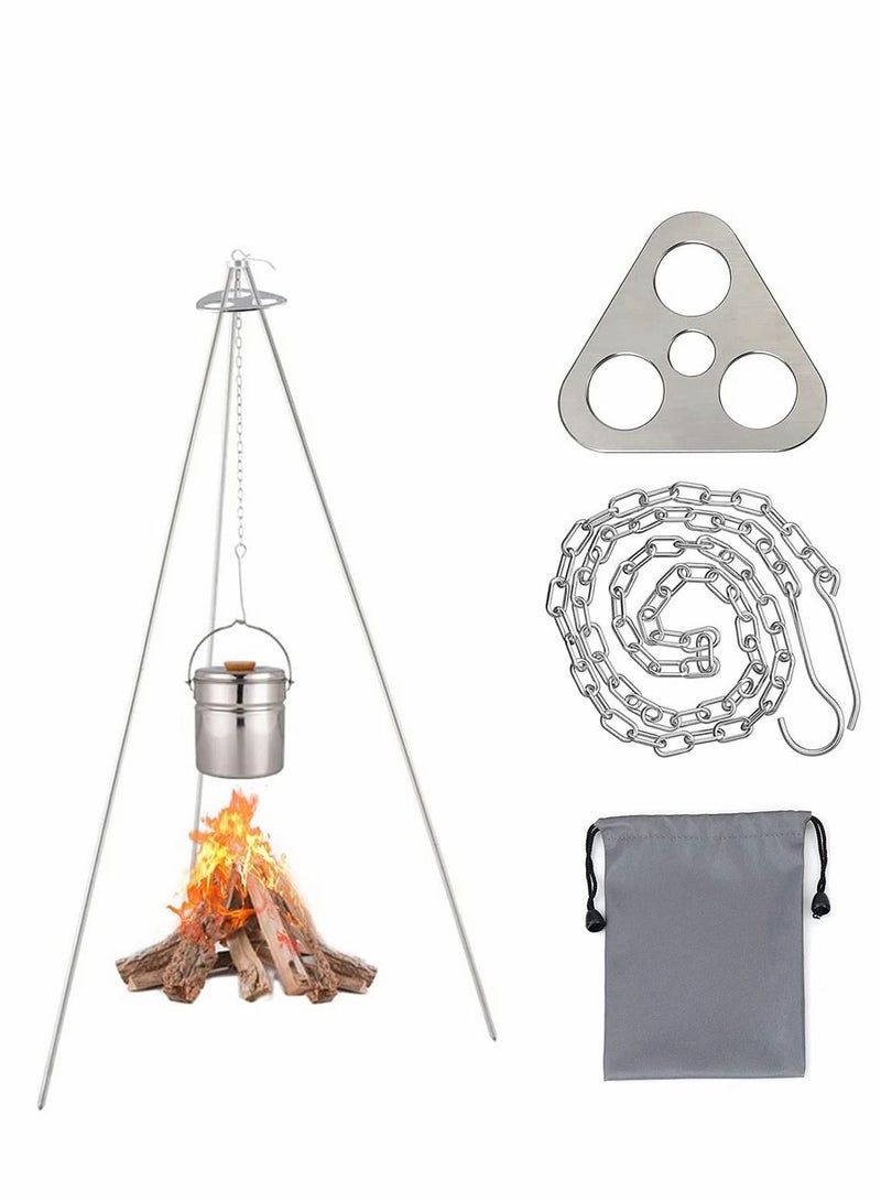 Camping Tripod Board with Adjustable Chain for Suspending Pots over Fire Cooking By Turning Branches into Campfire Tripod, Perfect Outdoor Equipment