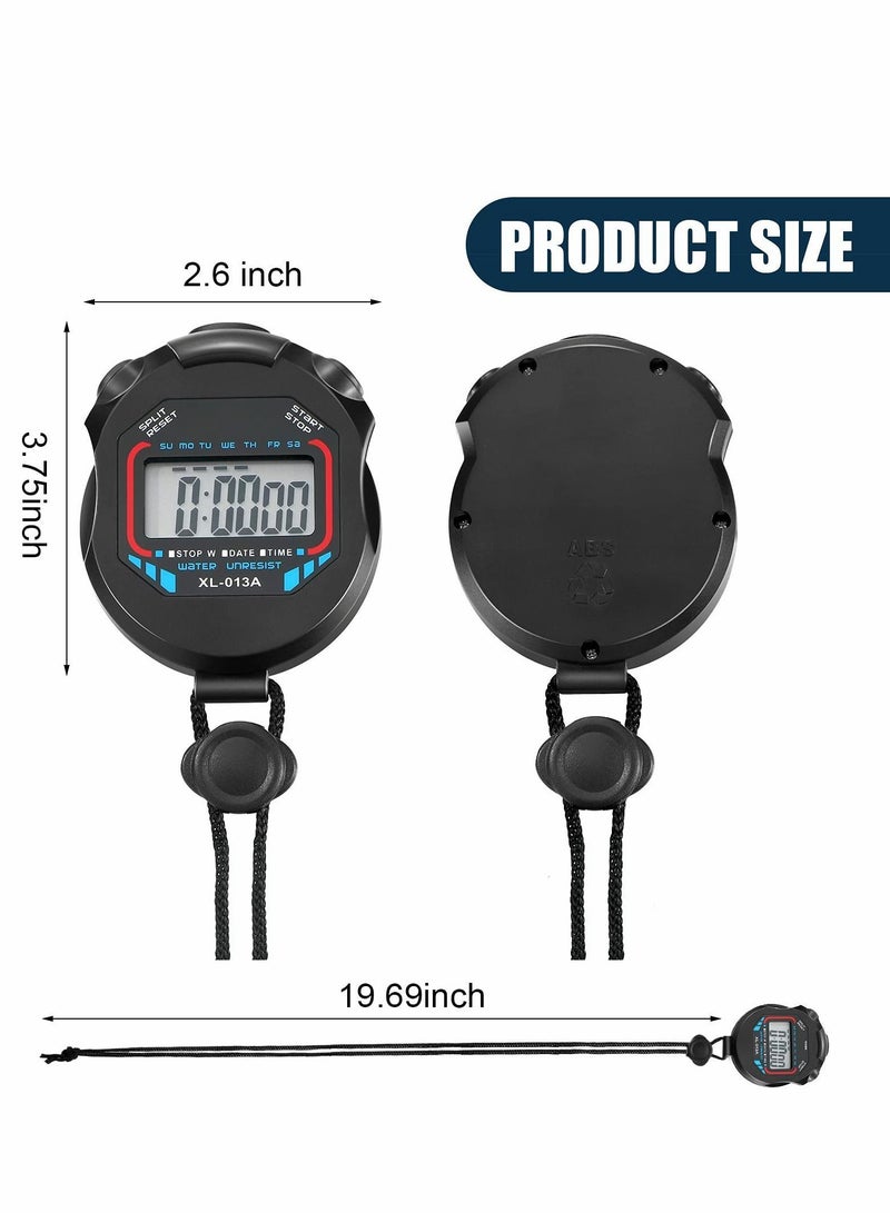 Digital Stopwatch Timers, 2Pcs Multi-Function Electronic Sport Timer, Water Resistant LCD Chronograph with Date, Time and Alarm Function for Sports Fitness Trainers Referees