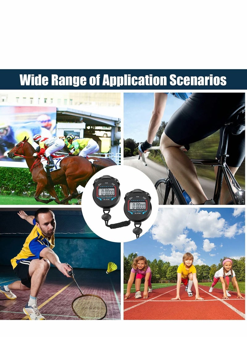 Digital Stopwatch Timers, 2Pcs Multi-Function Electronic Sport Timer, Water Resistant LCD Chronograph with Date, Time and Alarm Function for Sports Fitness Trainers Referees