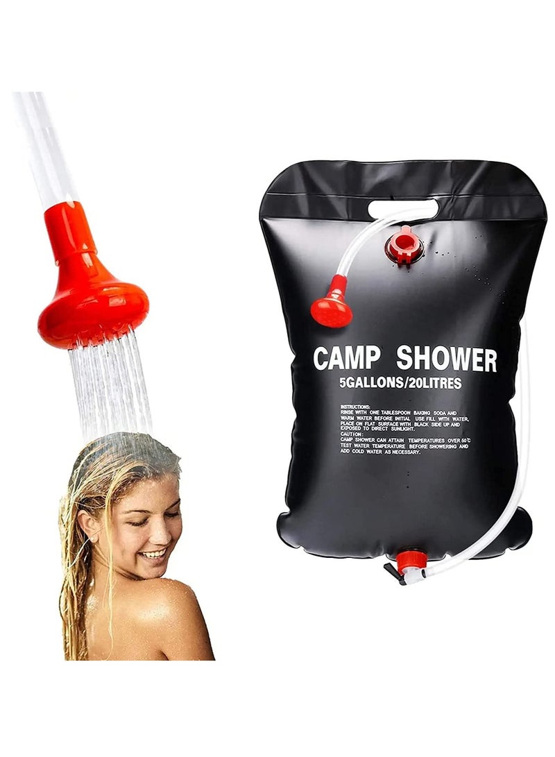 Camping Portable Solar Shower Bag, 5 Gallons/20L, with On/Off Shower Head, for Camping, Beach Swimming, Outdoor Traveling, Camping Accessories