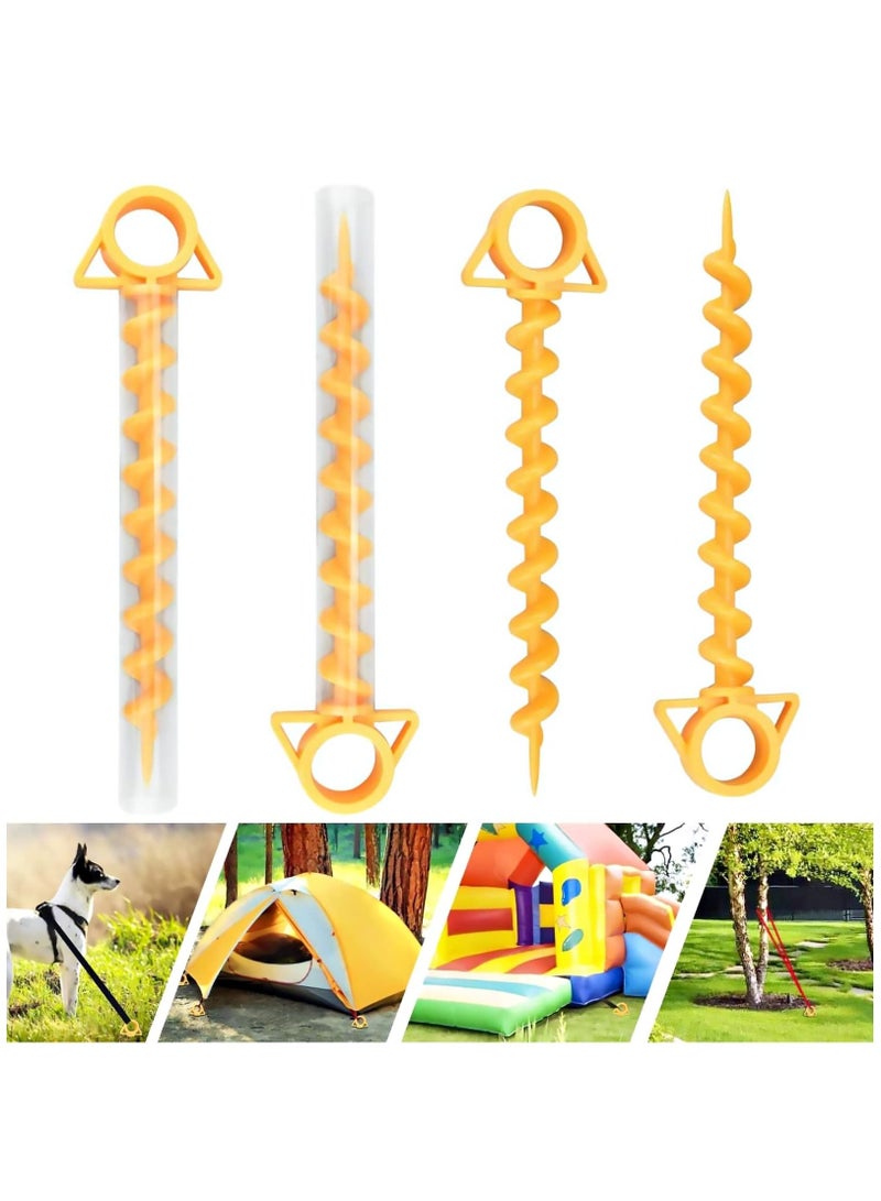 Tent Pegs Beach Stakes for Canopy Screw Ground Anchor Nail Plastic Tent Stakes Bounce House Stakes Heavy Duty Camping Stakes for Camping, Rain Tarps, Hiking, Gardening (28cm×7cm) 4 Pcs
