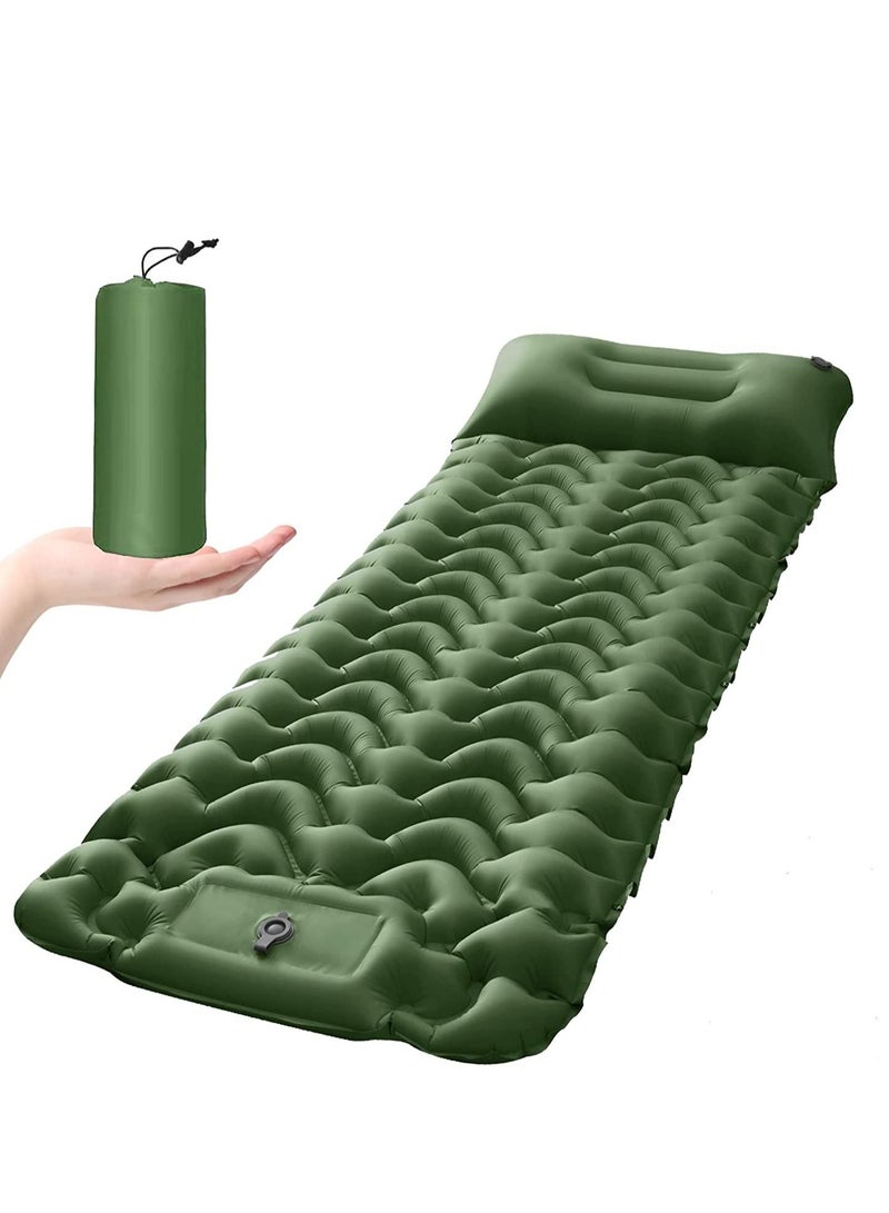 Camping Sleeping Pad, Extra Thickness 10 CM Inflatable Sleeping Mat with Pillow Built-in Pump, Compact Ultralight Waterproof Camping Air Mattress for Backpacking, Hiking, Tent, Traveling