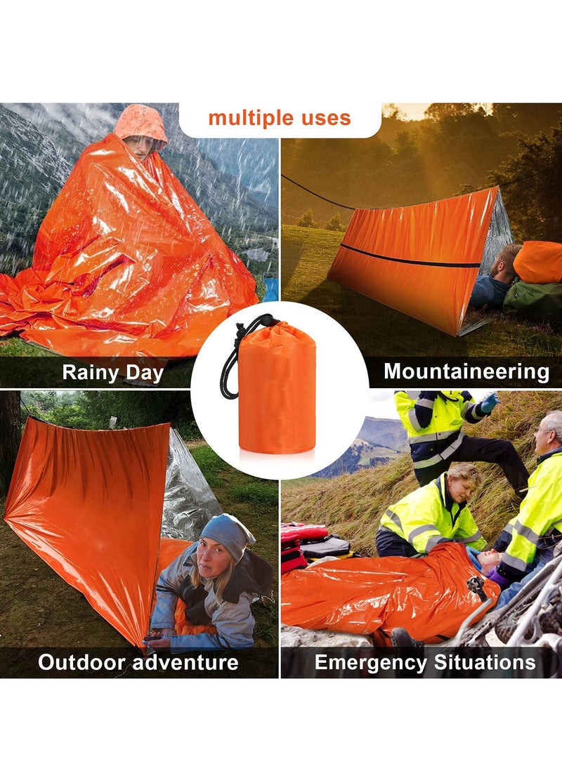 2PCS Lightweight Emergency Sack Survival Compact Survival Sleeping Bag Waterproof Thermal Emergency Blanket Multi-use Survival Gear for Outdoor Hiking Camping