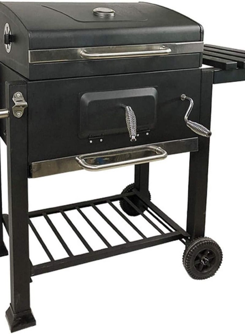 Trolley Charcoal Barbecue Grill A picnic BBQ Outdoor Patio Garden with Side Trays and Storage Shelf