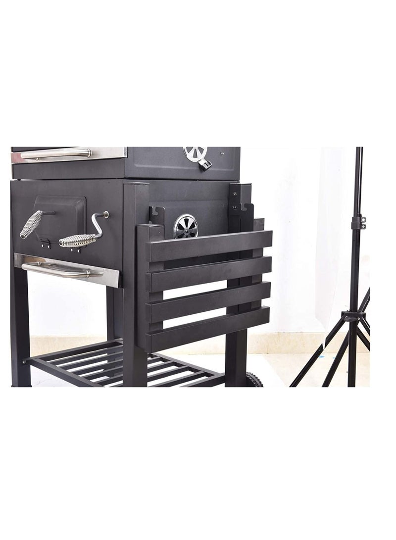 Trolley Charcoal Barbecue Grill A picnic BBQ Outdoor Patio Garden with Side Trays and Storage Shelf