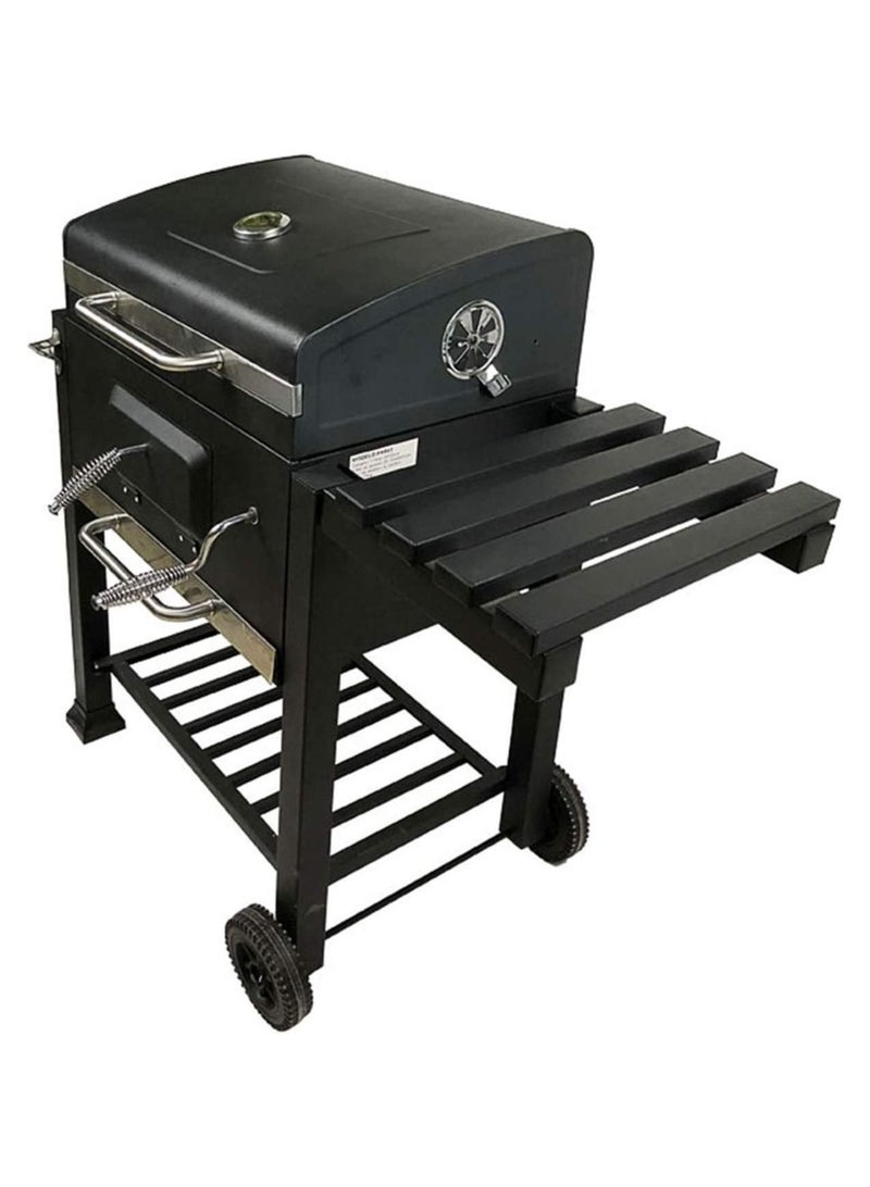 Trolley Charcoal Barbecue Grill A picnic BBQ Outdoor Patio Garden with Side Trays and Storage Shelf