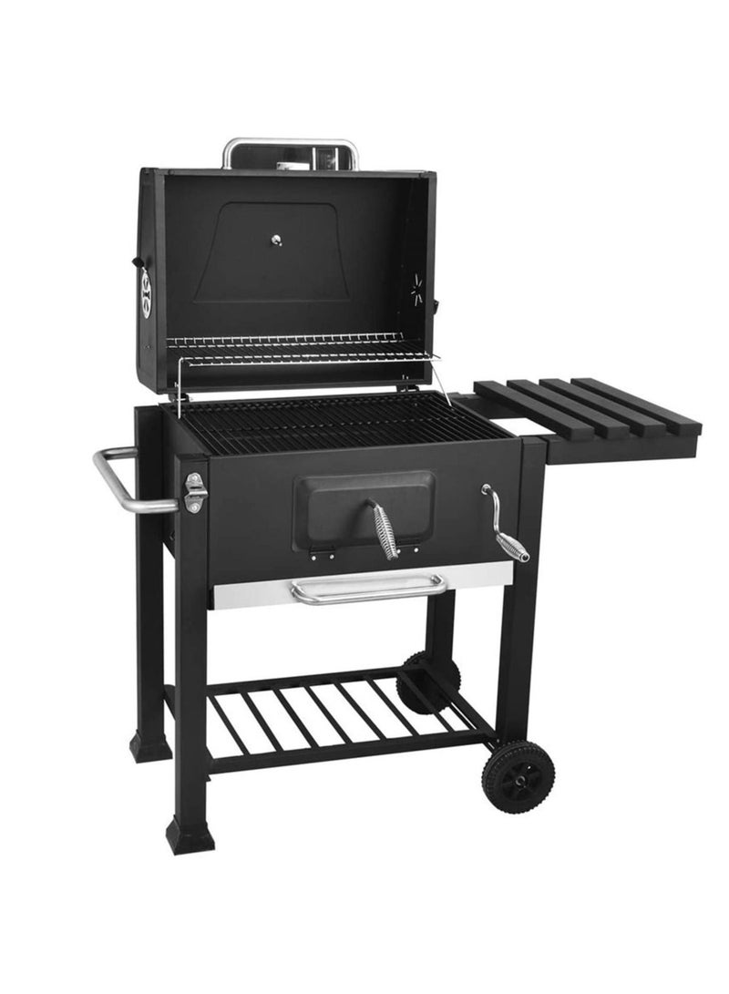 Trolley Charcoal Barbecue Grill A picnic BBQ Outdoor Patio Garden with Side Trays and Storage Shelf